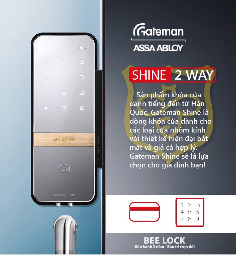 Khóa thẻ từ cửa kính Gateman Shine 2 Way