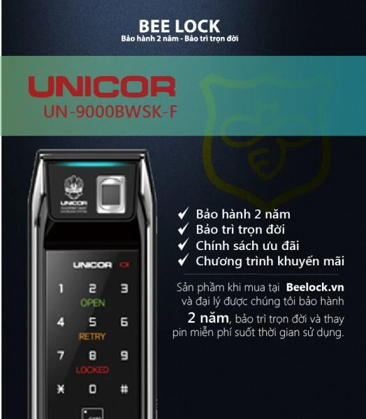 khóa vân tay điện tử Unicor UN-9000BWSK-F