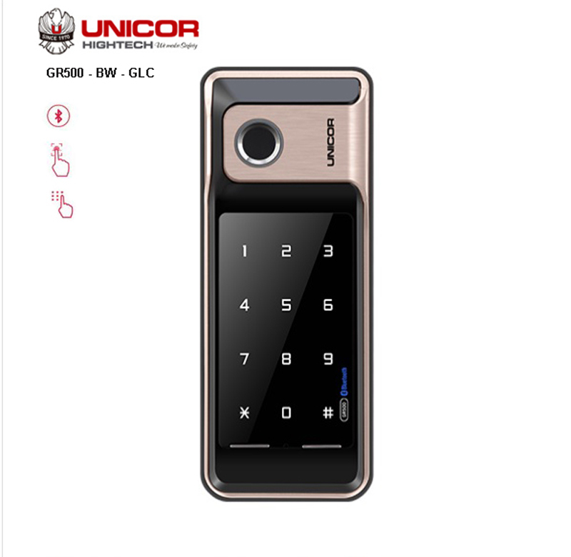 Khóa vân tay cửa kính Unicor GR500 – BW – GLC