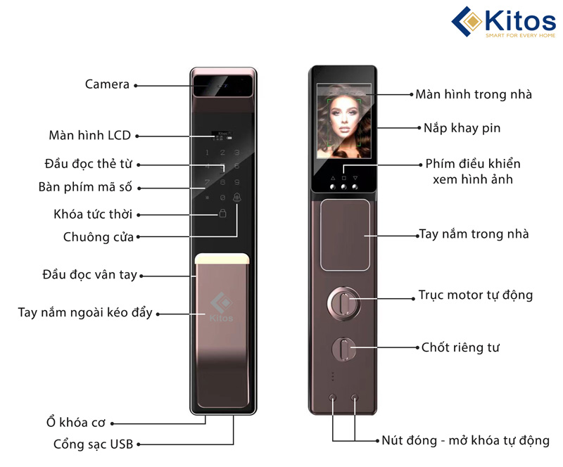 Khoá cửa vân tay Kitos KT-X6 camera